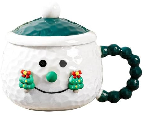 VollfitYYu 3D Schneemann Weihnachtstasse Cartoon Weihnachtsbecher 400ml Porzellan Kaffeebecher 9x9.5cm Teetasse Weihnachten Geschenk für Kinder Mädchen Frau Oma Freundin (Grün)