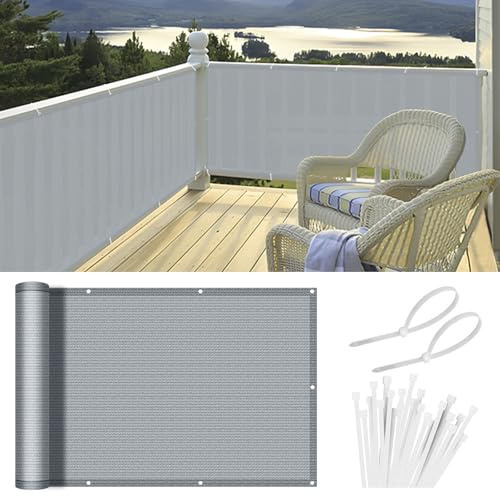HENG FENG Balkon Sichtschutz 80x500cm, Hellgrau | Balkonverkleidung Balkonabdeckung HDPE, 95% UV-Schutz & wetterfest, mit Kabelbindern für Balkongeländer sichtschu