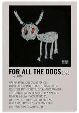 ijshndgn Poster Drake For All The Dogs, Vintage-Kunst-Cover, Raumdekoration, ästhetisch für Schlafzimmer, Wohnzimmer, Wände, ästhetisches Poster, 20 x 30 cm, ungerahmter Stil