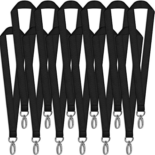 Lanyard Schwarz Lang, 12 Stück Abzeichen Lanyards, Neck Strap Lanyard Polyester Schlüsselband mit Swivel Schließe, Schlüsselbänder zum Umhängen Umhängeband Lanyards für Schlüssel, Büro ID Karte