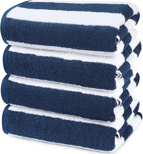 Utopia Towels Cabana Stripe Beach Towels (76 x 152 cm) - 100% Ring Spun Cotton Large Pool Towels, Soft and Quick Dry Swim Towels (Pack of 4) (Navy)