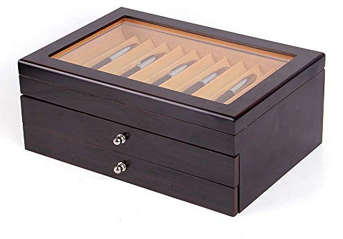 34 Slots Wood Fountain Pen Display Case & Transparent Top Lid Rosewood Box Holder Storage Organizer Vintage Triple Collection Pens Collector for storing many different types of pens Black