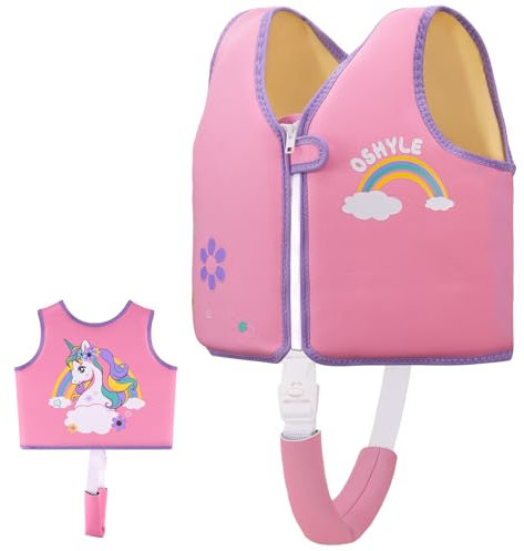 OSHYLE Gilet da nuoto per bambini, giubbotto galleggiante con cinghia di sicurezza, aiuto al galleggiamento (R-Unicorn, S(1-3))
