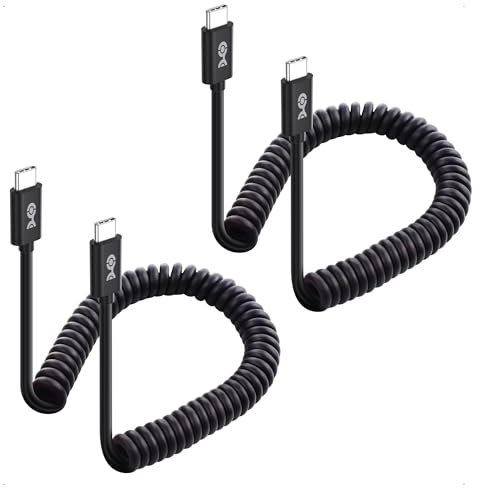Cable Matters 2-Pack Cable USB C a USB C en espiral con carga rápida de 3A/60W 0.3-1.2m, compatible con Apple CarPlay, Android Auto, cable cargador USB C, para iPhone 16/15 Pro Max Plus, Galaxy S23
