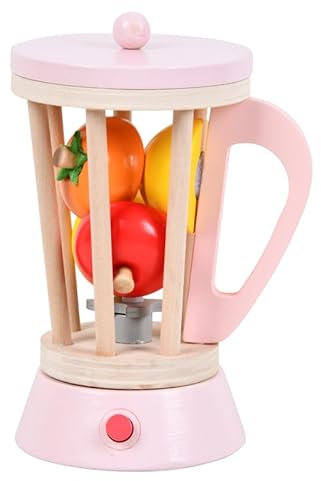 Standmixer Spielset für Kinder aus Holz, Smoothie Maker mit Früchte und Zubehör, Kinderrollenspiel für Küche und Kaufladen