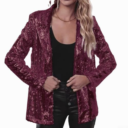 Giacca brillante da donna con paillettes, giacca casual per feste, giacca autunnale, rave, blazer splendido vestito elegante e brillante (XXL viola)