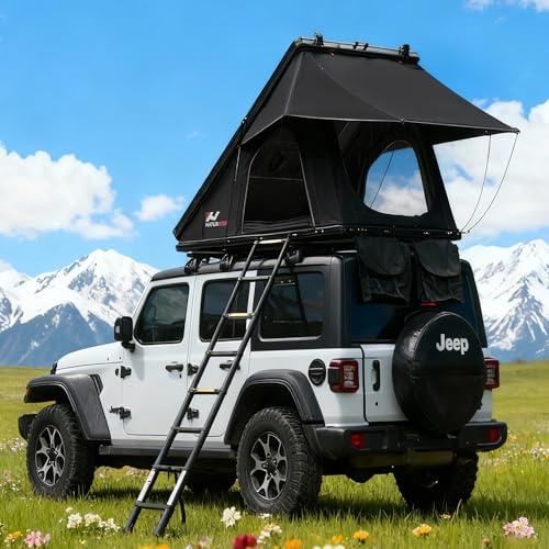 Naturnest Rooftop Tent Hard Shell, Easy Set Up Pop Up Tent for 2 Person Camping, Waterproof UV-Resistant Blackout Privacy 4 Season Tents for Truck, Jeep, SUV, Van, Trailer - Polaris Plus