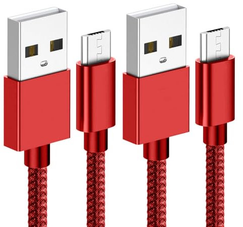 World biz Micro-USB-Kabel, 3 m, Android-Ladekabel, 3,1 A, Mikro-Ladekabel, geflochten, kompatibel mit PS4-Controller, Samsung Galaxy J7, S7, S6, Kindle Fire, Tablet, Rot
