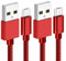 World biz Micro USB Cable, 2Packs 3M Android Charging Cable 3.1A, Micro Charging Cable Braided Compatible with PS4 Controller, Samsung Galaxy J7, S7, S6,Kindle Fire,Tablet (Red)