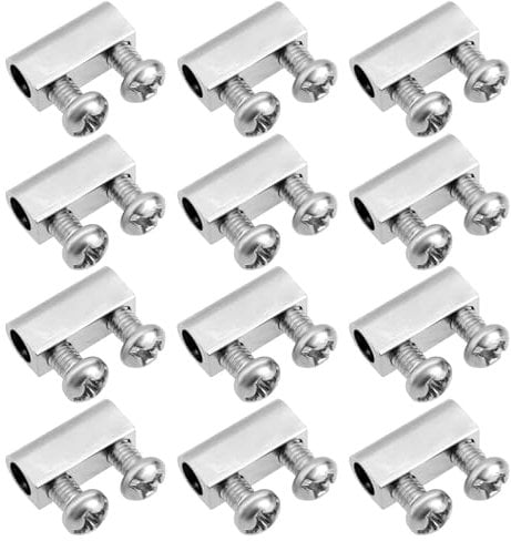 Create idea 50pcs 12mm Steel Wire Rope Cable Clamp 3mm Metal Wire Rope Kit Double Hole Copper Clamp for Diameter 1-2mm Hanging Wire Photo Wire Garden Wire