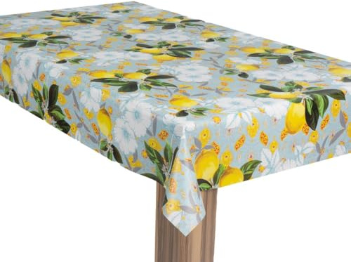 laro Wachstuch-Tischdecke Gartentischdecke Zitronen Blütenpracht, PVC, Abwaschbar, Wasserabweisend, Rechteckig, 130x180 cm