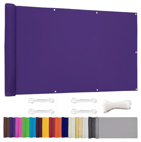 Moboo Balkon Sichtschutz PB2 PES blickdichte Balkonumspannung mit Ösen und Kabelbinder 8 Tage geliefert - in div.5 Größen & 2 Farben 420D Lila, 0.9x6m