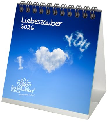 Liebeszauber Tischkalender 10cm x 10cm für 2026 Liebe - Geschenkset Inhalt: 1x Kalender 1x Weihnachtsanhänger 1x Grußanhänger (gesamt 3 Teile)