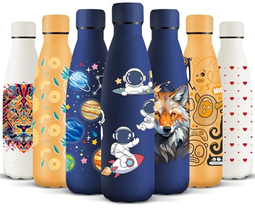 HoneyHolly Botella Agua Acero Inoxidable, Sin BPA 500ML, Botella Agua Niños, Acero Inoxidable 18/8, Botella Termica, A Prueba de Fugas Reutilizable, Termo para Camping, Gimnasio, Escuela, Deportes.