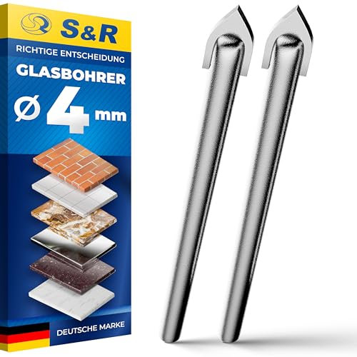 S&R Juego de 2 Brocas de 4mm para Vidrio de Carburo para Cerámica Vidrio Porcelana Azulejos