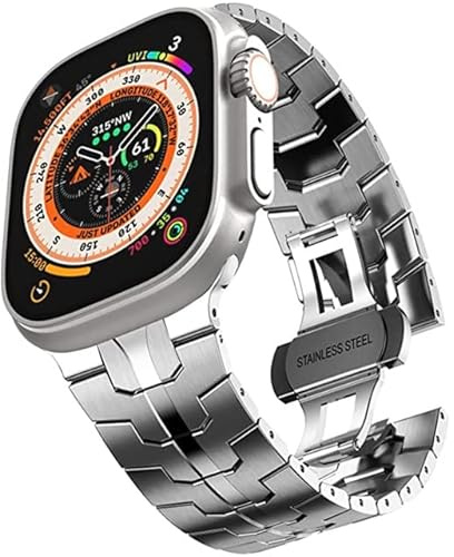 ILAZI Correa de acero inoxidable para Apple Watch Ultra 49mm Series 8 7 6 SE 5 4 45mm 41mm 44mm 40mm Metal Watchabnd para iWatch 3 42mm 38mm(Silver,42/44/45mm)