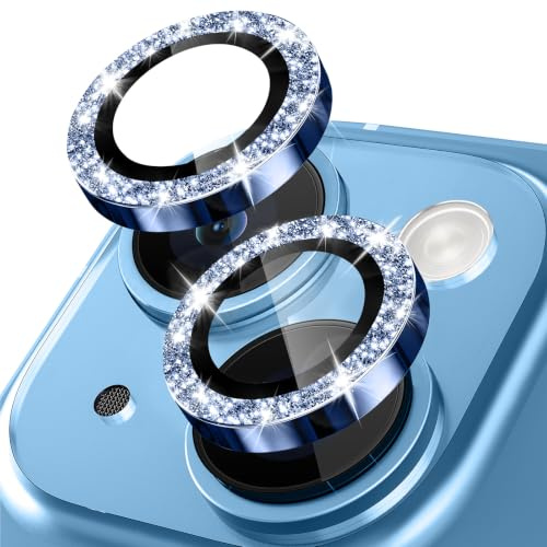 Happtkey Kamera Schutz für iPhone 13, Glitzernder Metallring aus Aluminiumlegierung, 9H Hartglas Kameraschutzfolie Kameraobjektivschutz, Luxuriöser Kratzschutz für Objektiv, Telefondekoration
