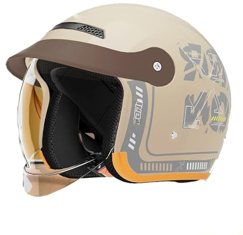 Retro Open-Face Motorcycle Helmet 3/4 Jet Motorbike Helmet with Visor for Adult Men and Women Scooter Helmet Cruiser Helmet ECEDOT Approved Lightweight Motorcycle Helmet