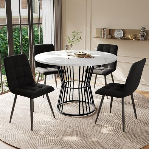 HAUSPROFI Esstisch Set 5-teilig, 100x75cm Küche Esstisch Sitzgruppe mit 4 Stühlen, Runder Küchentisch Set, Modern Design Holzmöbel Esszimmergruppe für Wohnzimmer Küche Büro (Schwarz)