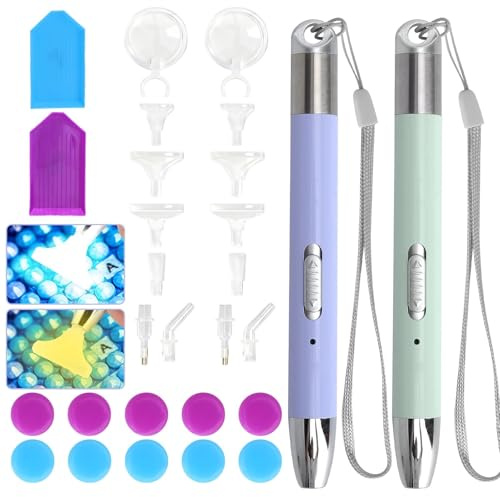 2 Stück Diamond Painting Stift mit Licht, Diamond Painting Zubehör Stift | mit 2 Beleuchtungsmodi, USB Wiederaufladbar 5D Drill Pen Set für Nagel Kunst Diy Handwerk Dekoration