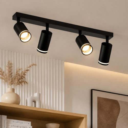 Lichtmaler Deckenspots GU10 Deckenleuchte 4 Flammig Deckenstrahler Schwarz | Deckenlampe Spots Schwenkbar 350° Strahler für Wohnzimmer Schlafzimmer Garderobe Büro, Ohne Leuchtmittel