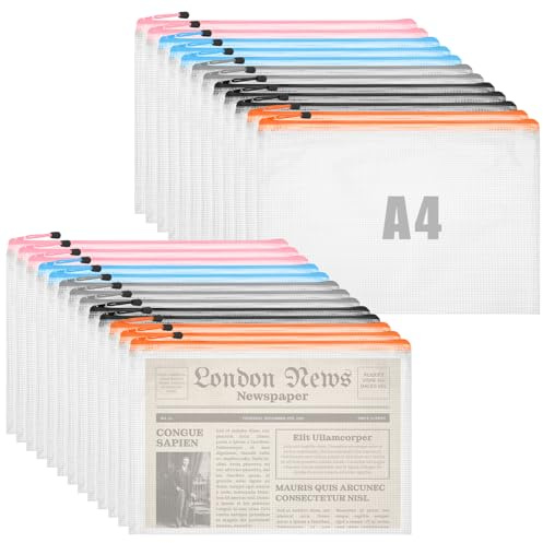 25 Stück Dokumententasche A4 Zipper Beutel Dokumententaschen Mesh Tasche | A4 Dokumententasche Reißverschluss Wasserdichte Zip Beutel Dokumenten Tasche für Dokumente Quittung Papier Kosmetika Puzzle