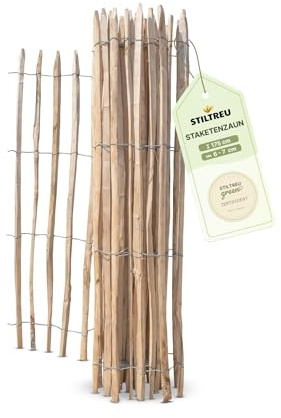 STILTREU Französischer Premium Staketenzaun Kastanie - Länge 5 Meter, Höhe 175 cm, Lattenabstand 6-7 cm