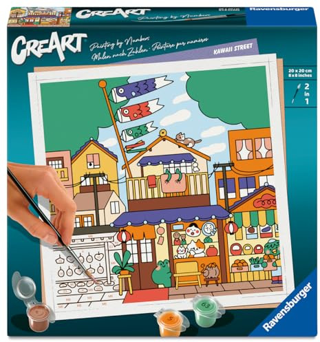 Ravensburger – CreArt Adult – Kawaii Street/Niniwanted | Peinture par numéros – Illustrateur – Loisir créatif