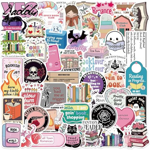 50 Stück Romantik Buch Aufkleber,Bookish Sticker Pack,Vintage Buchaufkleber,Aesthetic Vinyl Graffiti Decals Sticker für Erwachsene Jugendliche Laptop E-Book-Reader Wasserflaschen Tagebuch Scrapbook