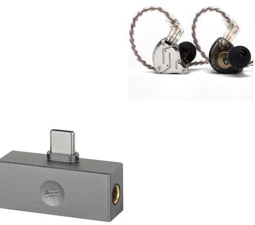 Linsoul KZ ZS10 Pro, 4BA+1DD 5 Driver in Ear Monitor, HiFi Wired Earbuds, Gaming Earbuds (With Mic, Black)+Kiwi Ears Allegro Mini Portable IEM DAC, USB C to 3.5/4.4mm Output (Titanium)