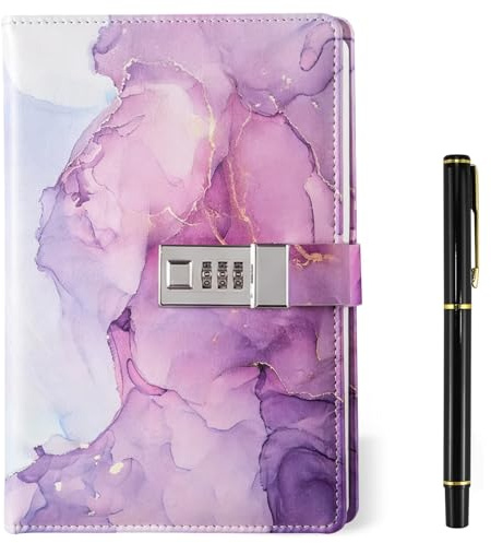 TW1TGOFT Diary With Lock for Girls Women - A5 PU Leather Secret Diary with Pen, Personalised Lockable Notebook for Office Home School, 180 Pages