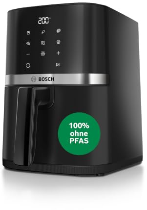 Bosch Heißluftfritteuse Serie 2, 4 L großer Korb für bis zu 2 Personen, Kleine Heißluftfritteuse, 6 Programme, Schwarz, 1.300 Watt, MAF24AB0