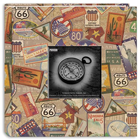 Pioneer Photo Albums DA-200MAP/TS 200-Pocket Photo Album with Printed Travel Design Cover, Travel Stickers, 4 x 6 Inch, Black