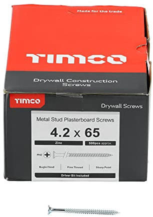 TIMCO BZP PH2 Philips Drywall Screws - 4.2 x 65 - Zinc - Box of 500