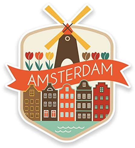 2 x 10 cm Amsterdam Niederlande Vinyl-Aufkleber für Gepäck, Reiseetikett, Auto #9188 (9 cm breit x 10 cm hoch)