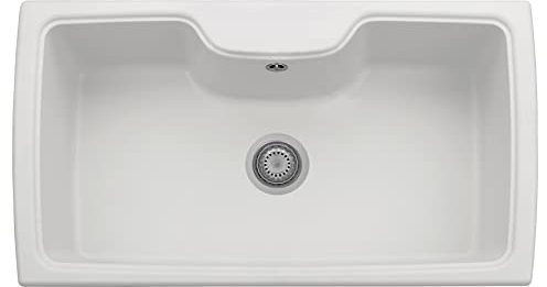 PLADOS HR0860 - Fregadero de cuarzo de cocina empotrable, 86 cm, color blanco leche
