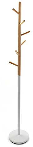Versa Holstebro Minimalistischer Garderobenständer für den Eingangsbereich, mit 9 Haken für Kleidung oder Taschen für die Halle, Maßnahmen (H x L x B) 180 x 28 x 28 cm, Metall und Holz, Farbe: Weiß