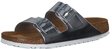 Birkenstock Classic 1005961 Arizona Leder Softfootbed, Damen Pantoletten, Silber (Metallic Silver), 35 EU (2.5 UK)