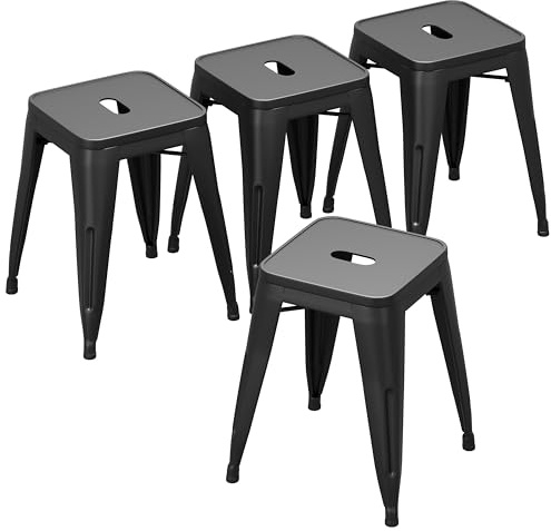 Changjie Furniture 18 Inch Stools Backless Industrial Metal Bar Stool Short Stackable Classroom Stools Metal Dining Chairs (18 inch, Matte Black)