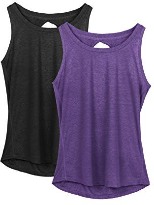 icyzone Damen Sport Top Rückenfrei Fitness Yoga Tank Top Leichte Ärmellos Sommer Casual Shirts, 2er Pack (XL, Schwarz/Purple)