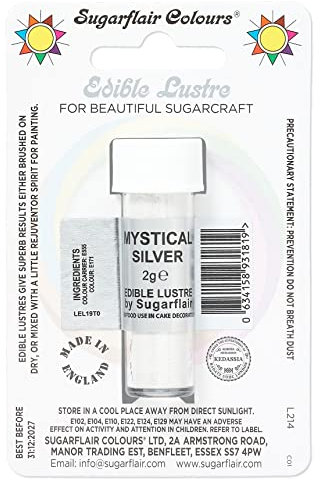 Sugarflair Mystical Silver Edible Lustre Dust, Add a Lustrous Shine to Cakes or Decorations. Brush On or Add Rejuvenator to Create Eye-Catching Edible Paint, Gives Shine to Your Bakes - 2g