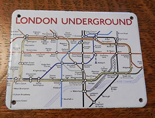 Metall-Blechschild im Vintage-Stil, Londoner U-Bahn-U-Bahn, emailliertes Stahlschild mit Stops, 20,3 x 30,5 cm