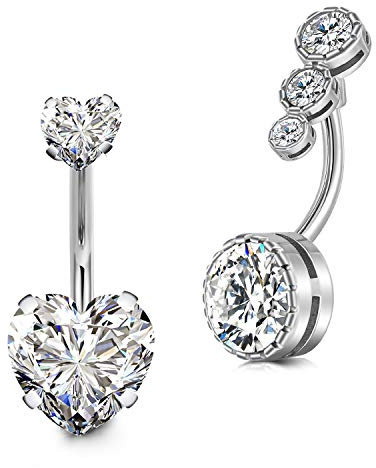 Briana Williams 2stk Chirurgenstahl Bauchnabelpiercing 1.6mm 10mm Piercing Bauchnabel Nabelpiercing Silber mit Zirkonia Herz
