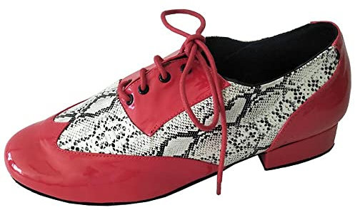 Elisha Dance Herren Ballsaal Schuhe Salsa Latin Tango Rock's N Roll's Socials Abend Party Tanzschuh für Männer Gold Rot (Rot, Numeric_13), 47 EU