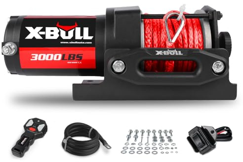 X-Bull Elektrische Seilwinde, 12 V, 1360 kg, Synthetisches Seil, elektrische Seilwinde zum Abschleppen von ATV/UTV, Off-Road, mit Halterung, kabellose Fernbedienung