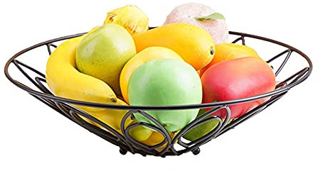 SYMX Cesto Portafrutta Nero Metallo Fruttiera Porta Frutta da Tavolo Grande Cestino per Frutta Cestino per Pane Verdura Spuntino