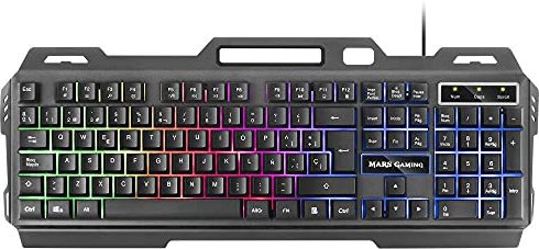 Mars Gaming MK120ES, Teclado Gaming FRGB, Aluminio, Antighosting, Soporte Smartphone, Español, Gris y Negro