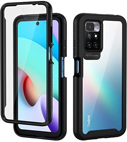 seacosmo Kompatibel mit Xiaomi Redmi 10 Hülle, Stoßfest Cover 360 Grad vollschutz Handyhülle Xiaomi Redmi 10 Rugged Schutzhülle mit eingebautem Displayschutz, Schwarz