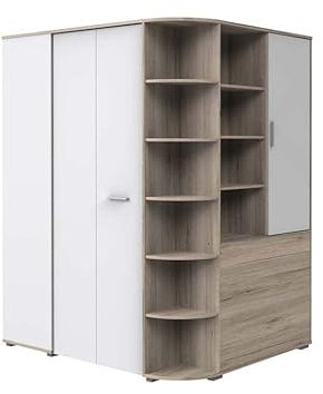 Froschkönig24 Joker Eckschrank Eckkleiderschrank Kleiderschrank San Remo Eiche/Weiß