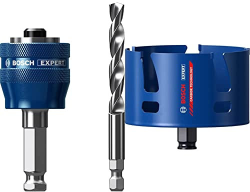 Bosch Professional 1x Expert Power Change Plus Hole Saw System Adapter (Ø 7,15 mm) + 1x Expert Construction Material Hole Saw (for Softwood, Ø 111 mm, Accessories Rotary Impact Drill)